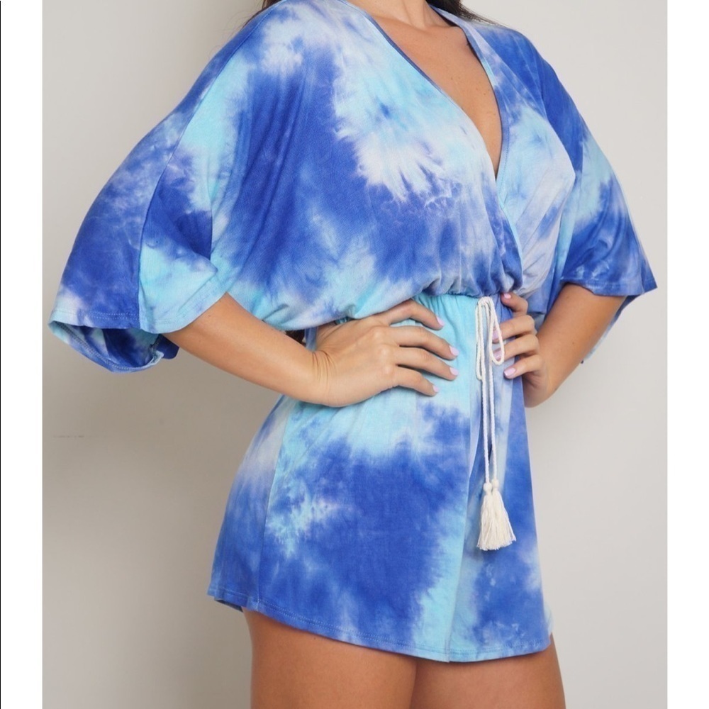 Tie Dye Blue Loungewear Romper - Picture 3 of 4